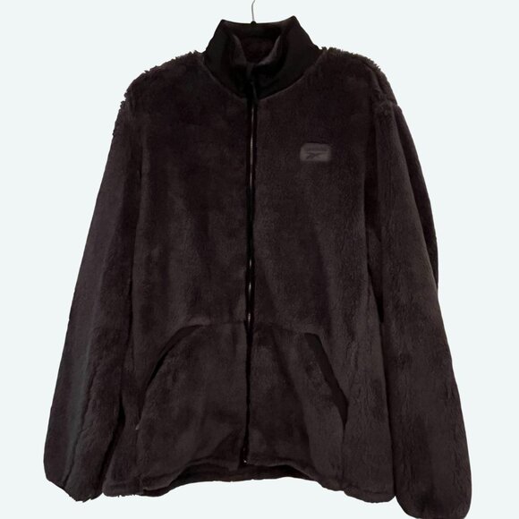 Reebok Men's Charcoal Gray Sherpa Fleece Jacket Full Zip Front Pockets Large - Picture 2 of 10